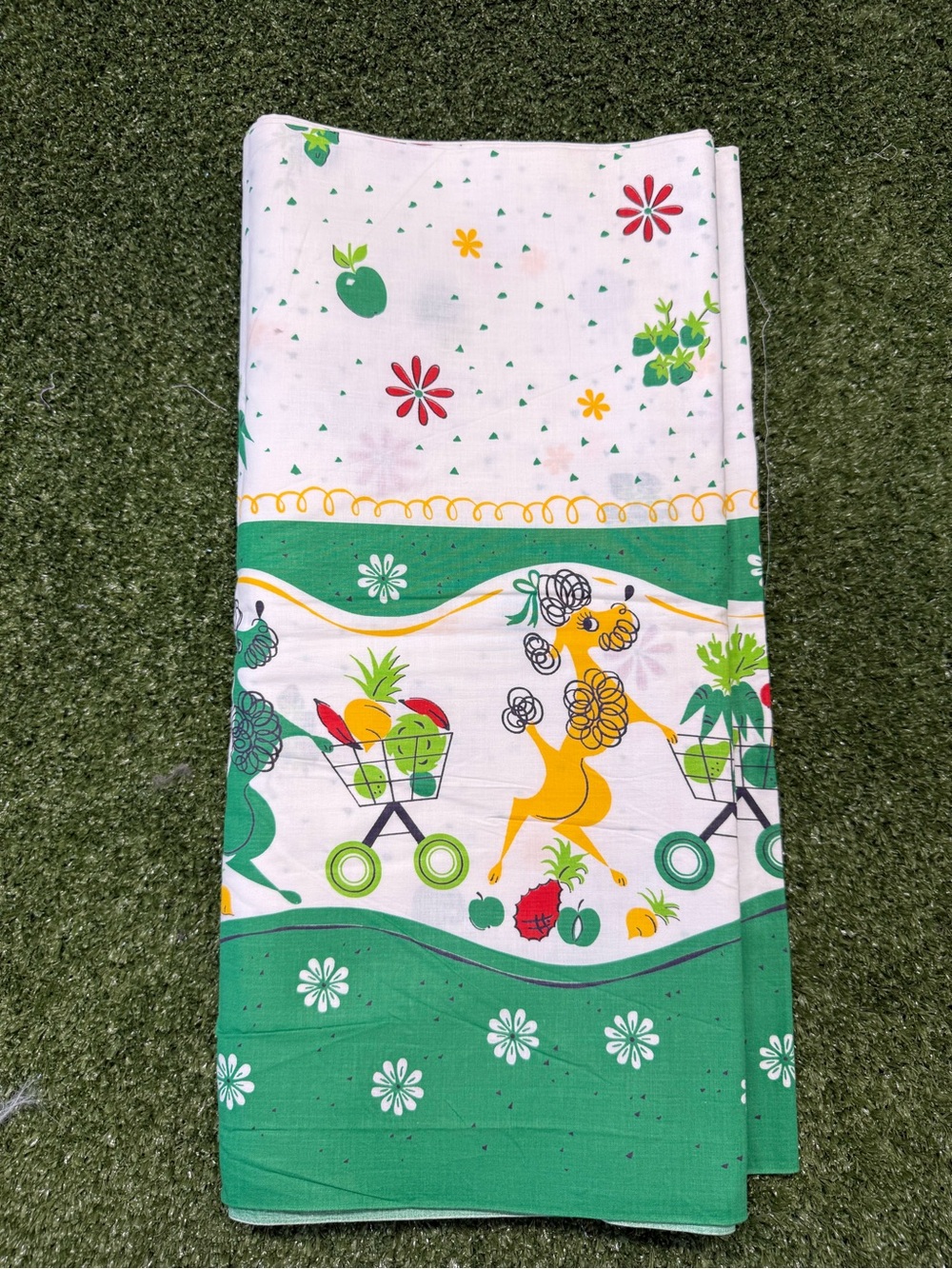 Vintage Fabric Poodle Dog Shopping Cart MCM Floral Cotton 3 2/3 Yds x 36"